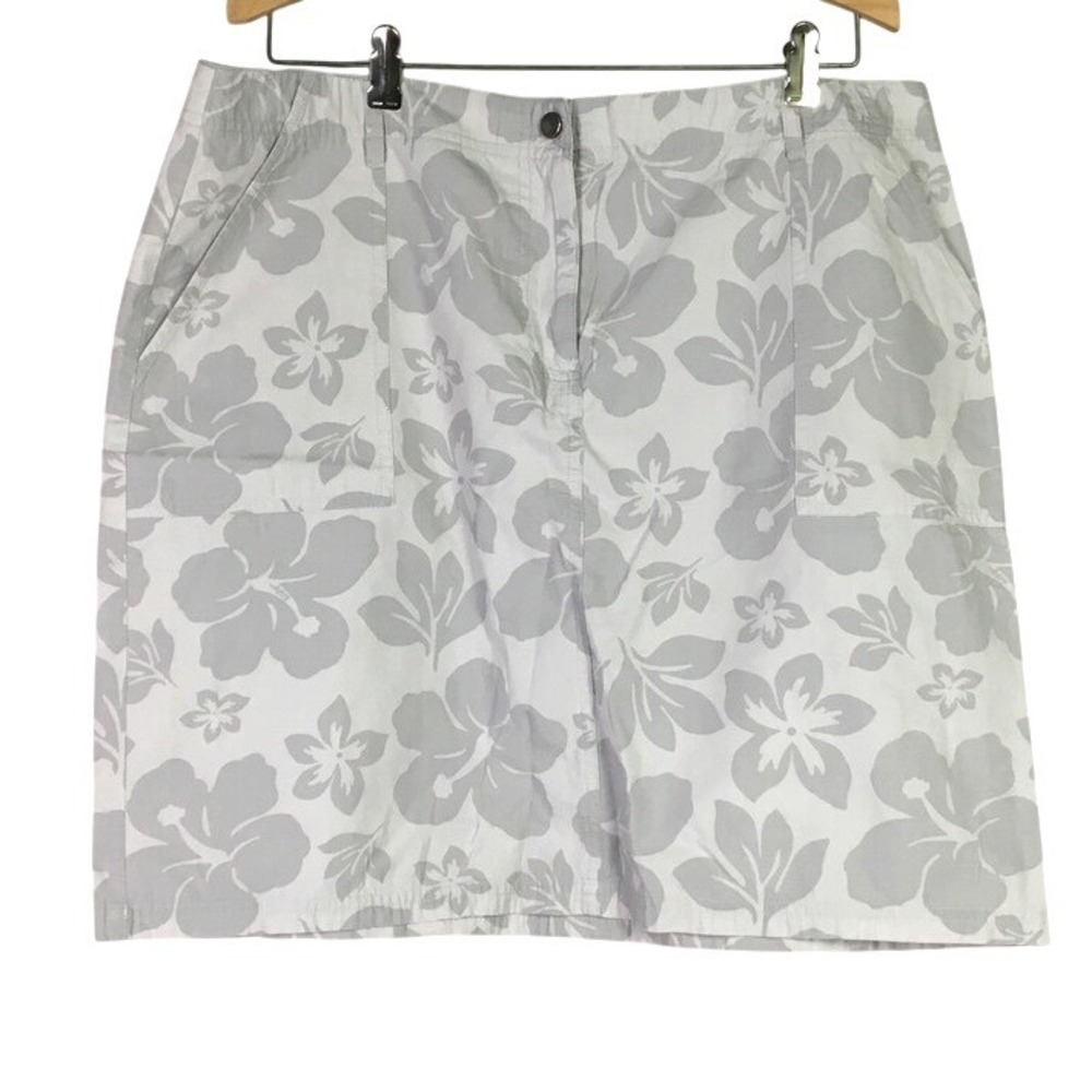 Tommy Hilfiger Tropical Hibiscus Floral Chino Skirt 14‎ Gray White
